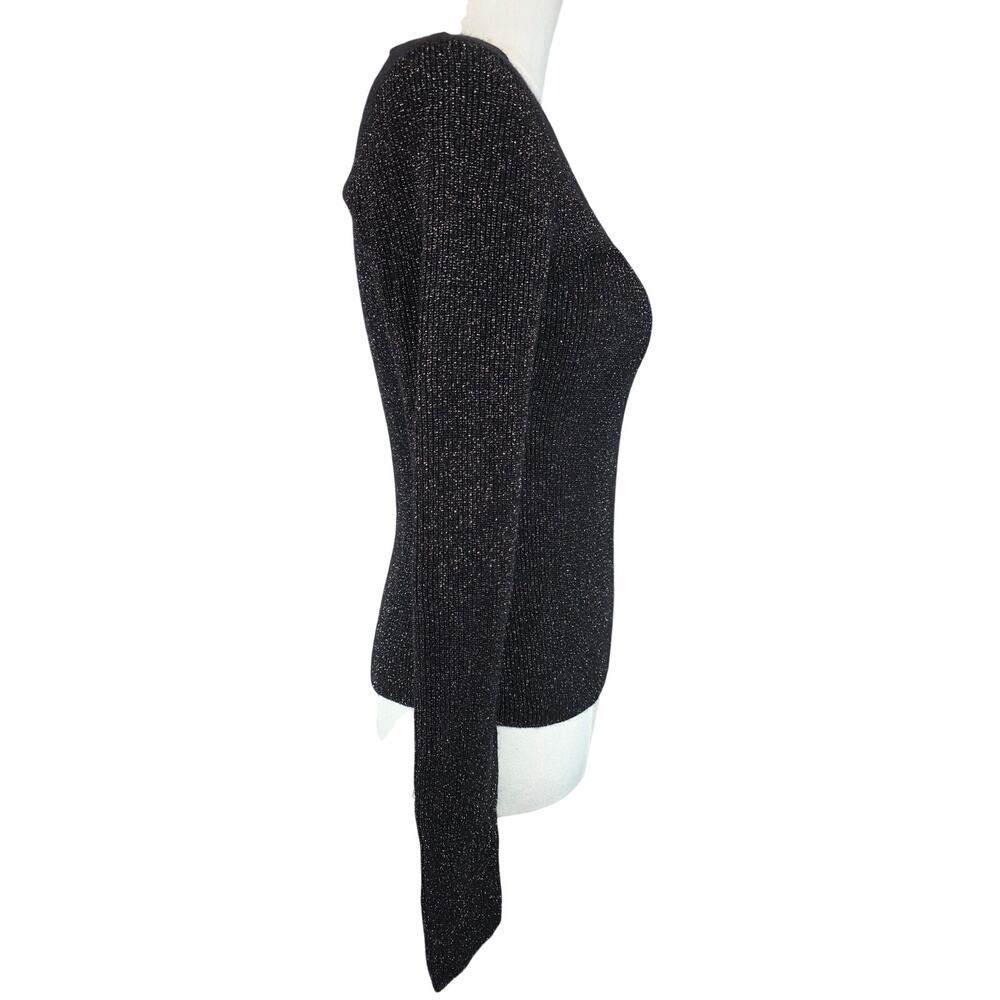 VINCE Black V-Neck Ribbed Sweater w/Metallic Shimmer Thread - Picture 3 of 10